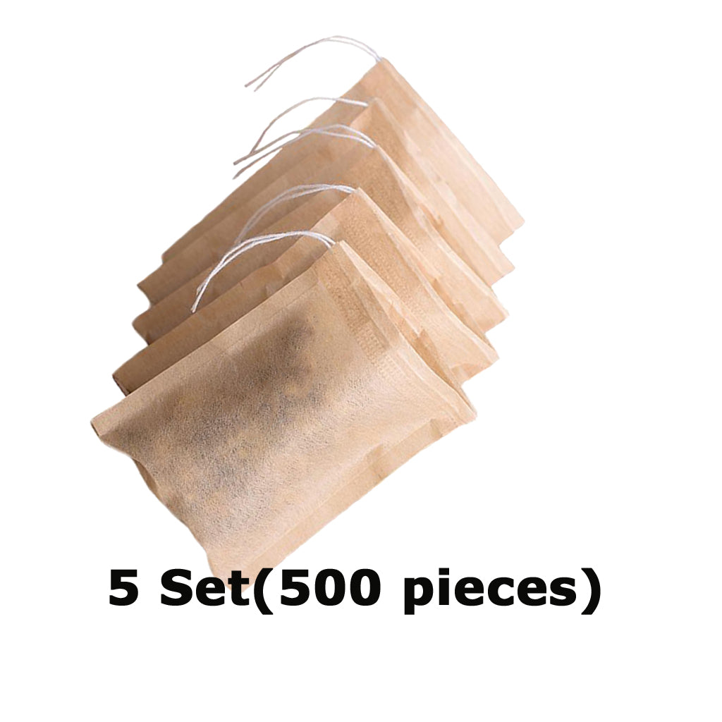 5 Set for 500pcs Empty Tea Filter Bags Loose Herbs Teabag Drawstring 7x5cm