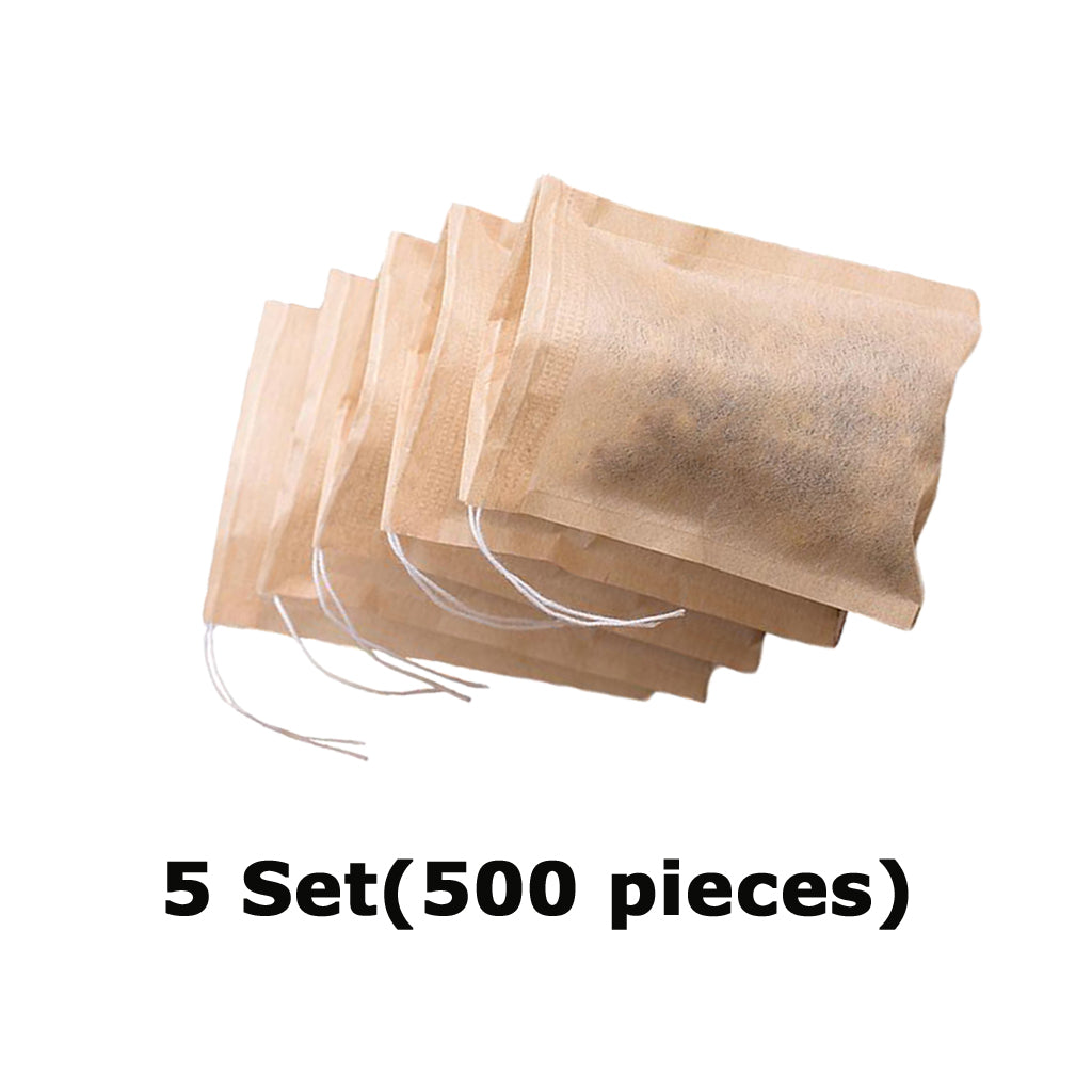 5 Set for 500pcs Empty Tea Filter Bags Loose Herbs Teabag Drawstring 7x5cm
