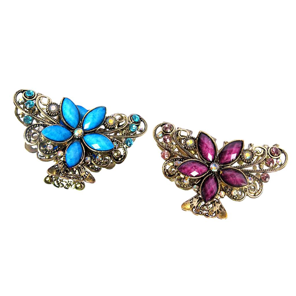 2 Pieces Women Metal Butterfly Flower Hair Claw Clamps Hair Clip Accessories