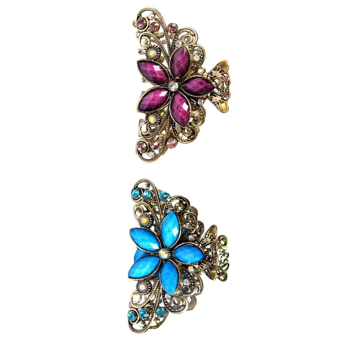 2 Pieces Women Metal Butterfly Flower Hair Claw Clamps Hair Clip Accessories