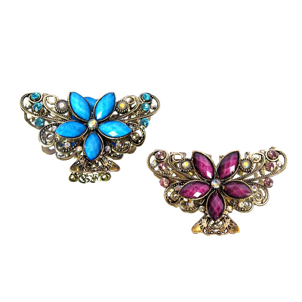 2 Pieces Women Metal Butterfly Flower Hair Claw Clamps Hair Clip Accessories