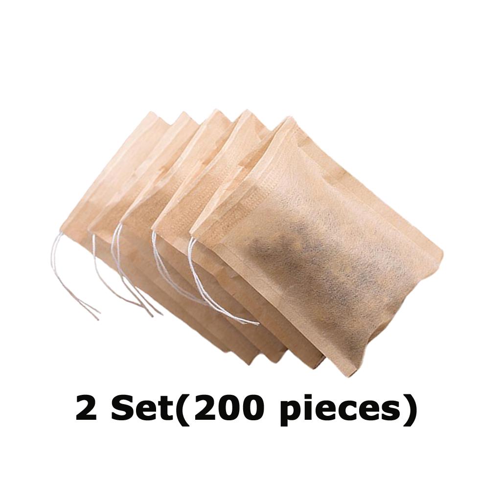 2 Set for 200pcs Empty Tea Filter Bags Loose Herbs Teabag Drawstring 7x5cm