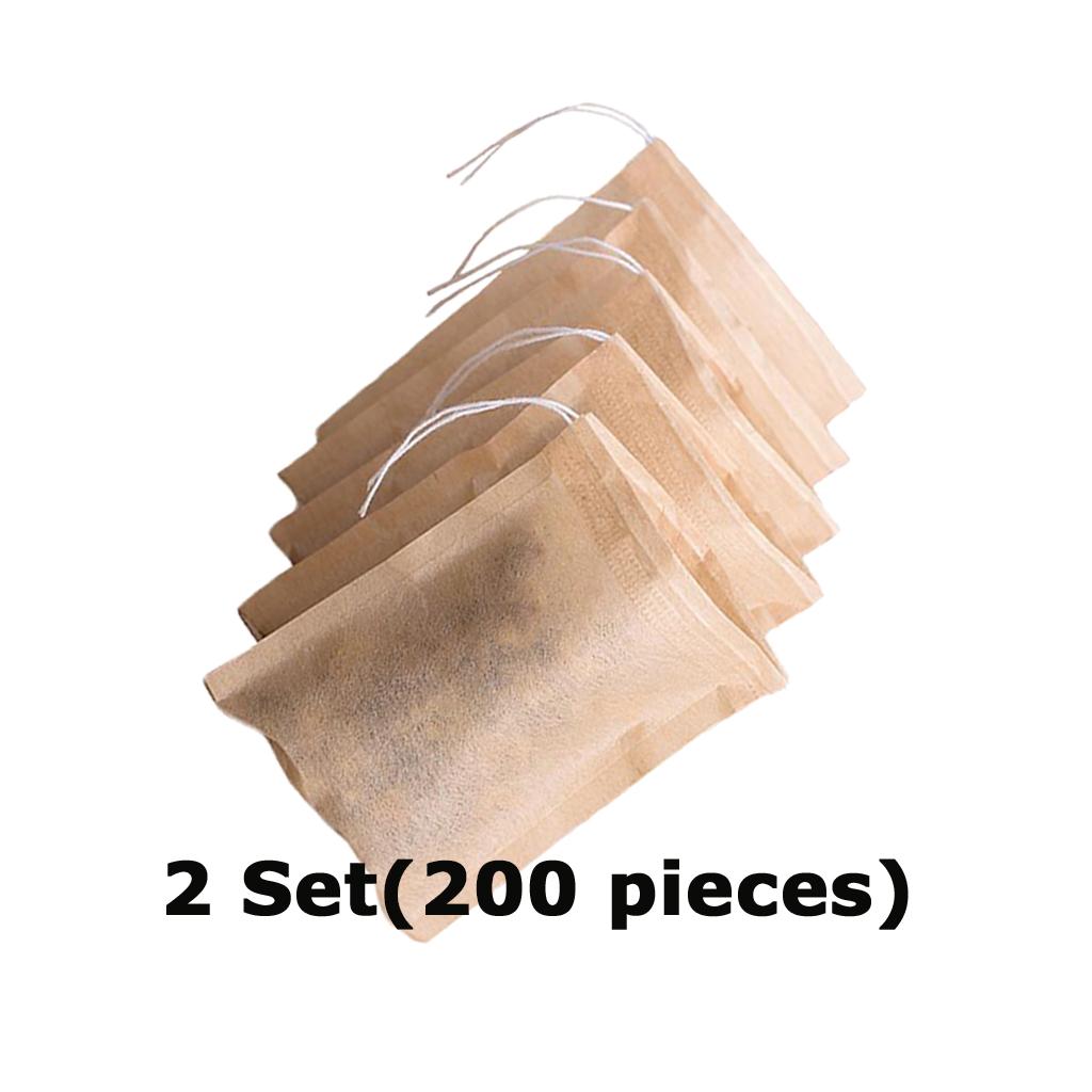 2 Set for 200pcs Empty Tea Filter Bags Loose Herbs Teabag Drawstring 7x5cm