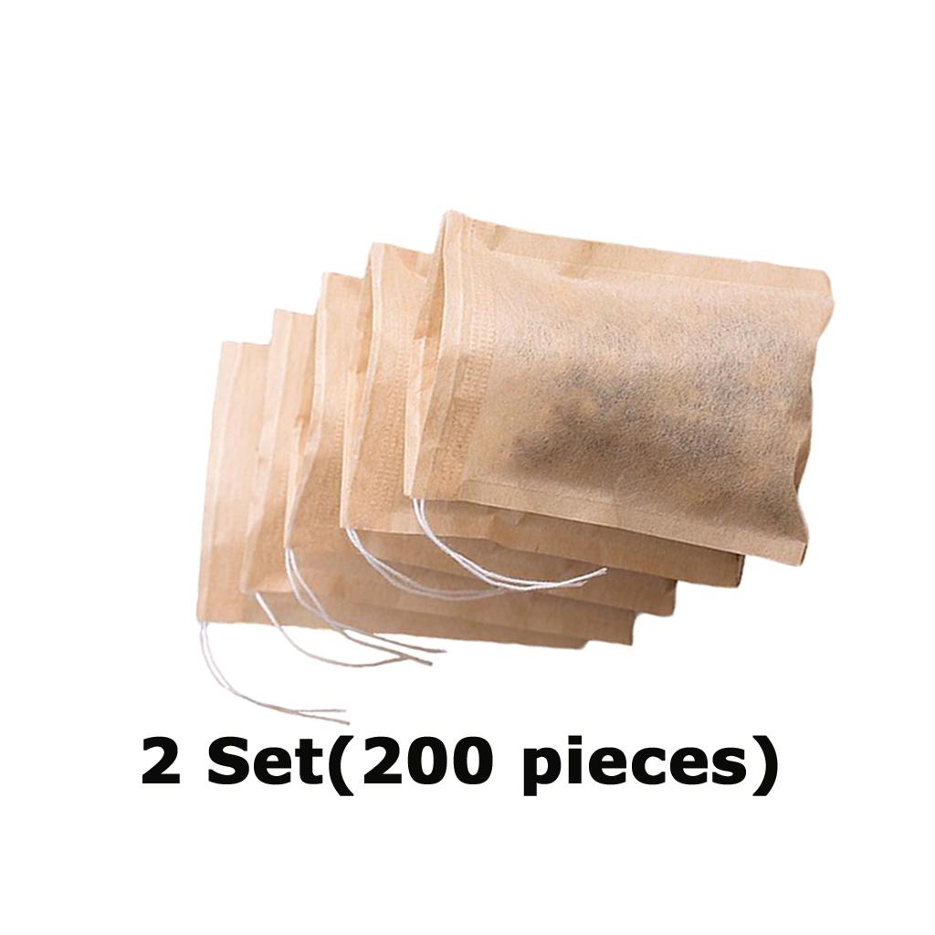 2 Set for 200pcs Empty Tea Filter Bags Loose Herbs Teabag Drawstring 7x5cm