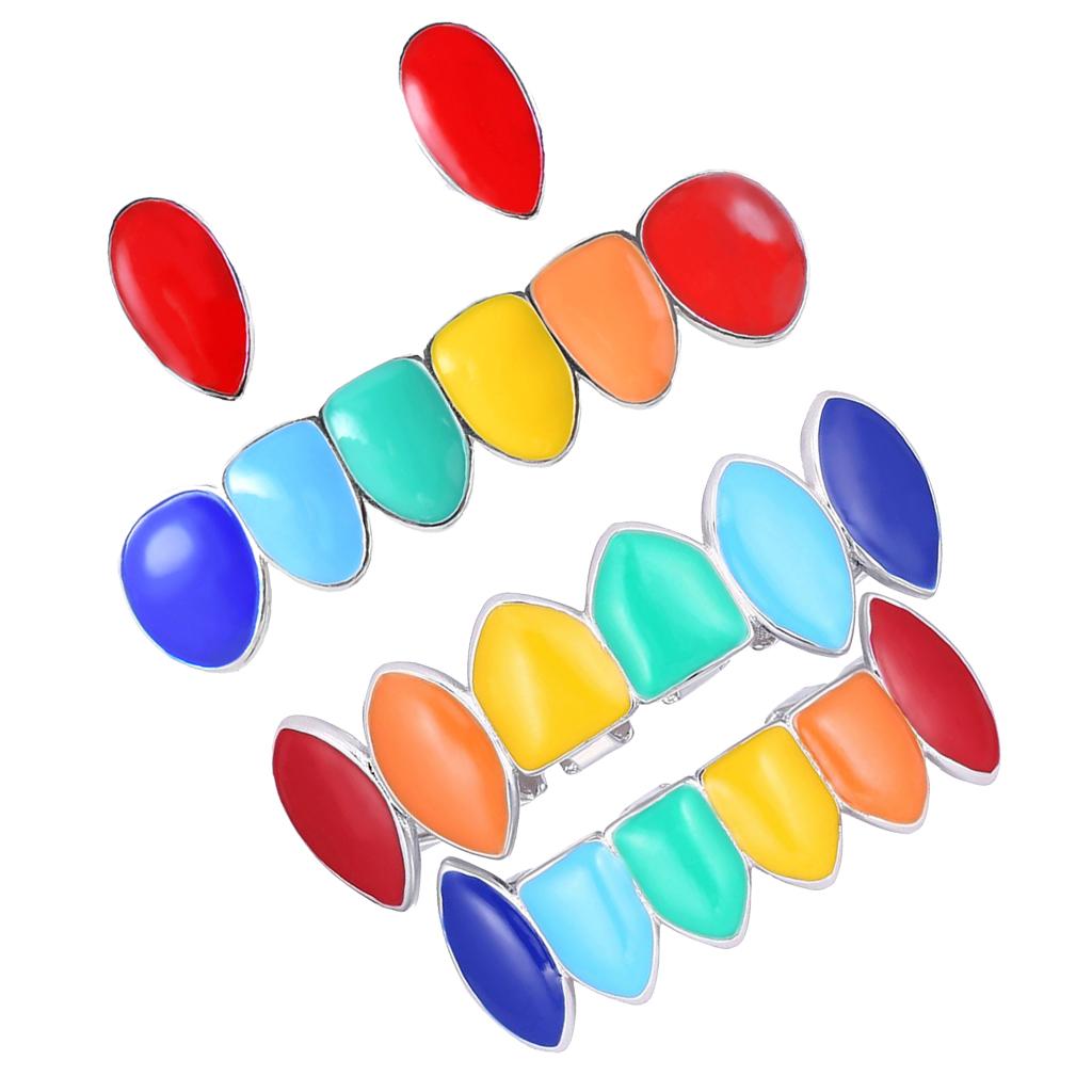 2 Sets Colorful Hip Hop Fang Teeth Grills Hollowen Clown Mouth Jewelry