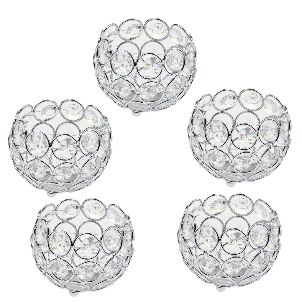 5 Pieces Crystal Candle Holder Banquet Tabletop Candlestick Silver