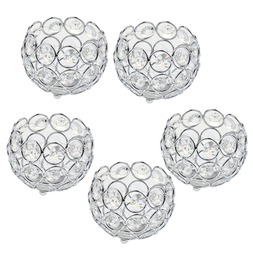 5 Pieces Crystal Candle Holder Banquet Tabletop Candlestick Silver