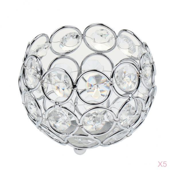 5 Pieces Crystal Candle Holder Banquet Tabletop Candlestick Silver