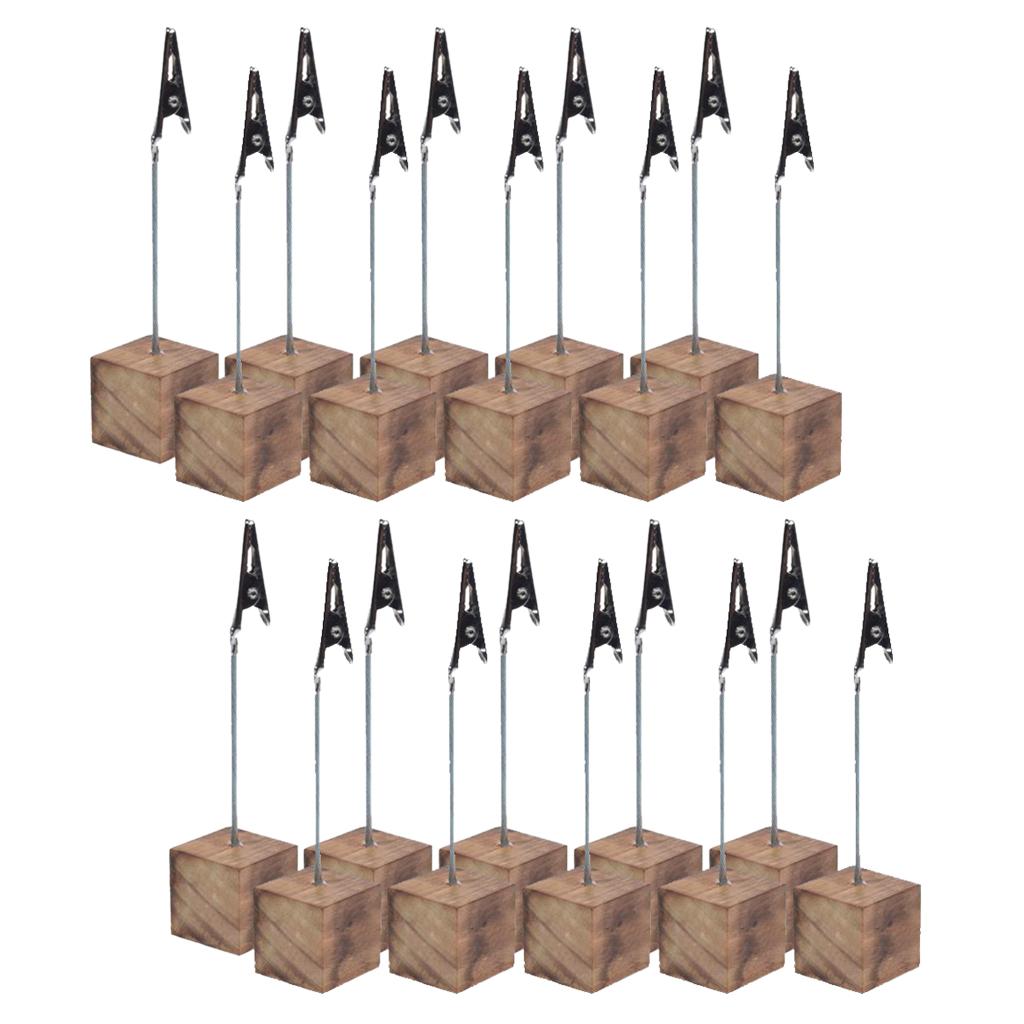 20 Pieces Rustic Fire Scar Wooden Base Photo Clip Wedding Table Card Holder