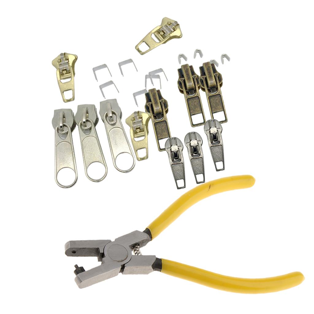 23Pcs Mixed Zipper Repair Kit Zip Slider Stop Replacement Punching Pliers
