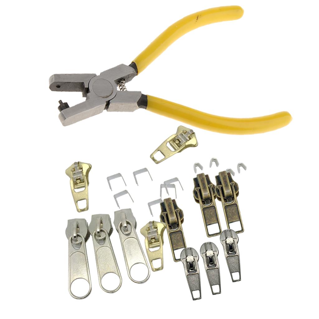 23Pcs Mixed Zipper Repair Kit Zip Slider Stop Replacement Punching Pliers