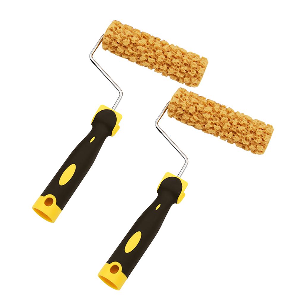 2 Pieces Wall Decorative Paint Roller Foam Sponge Painter Brush with Handle