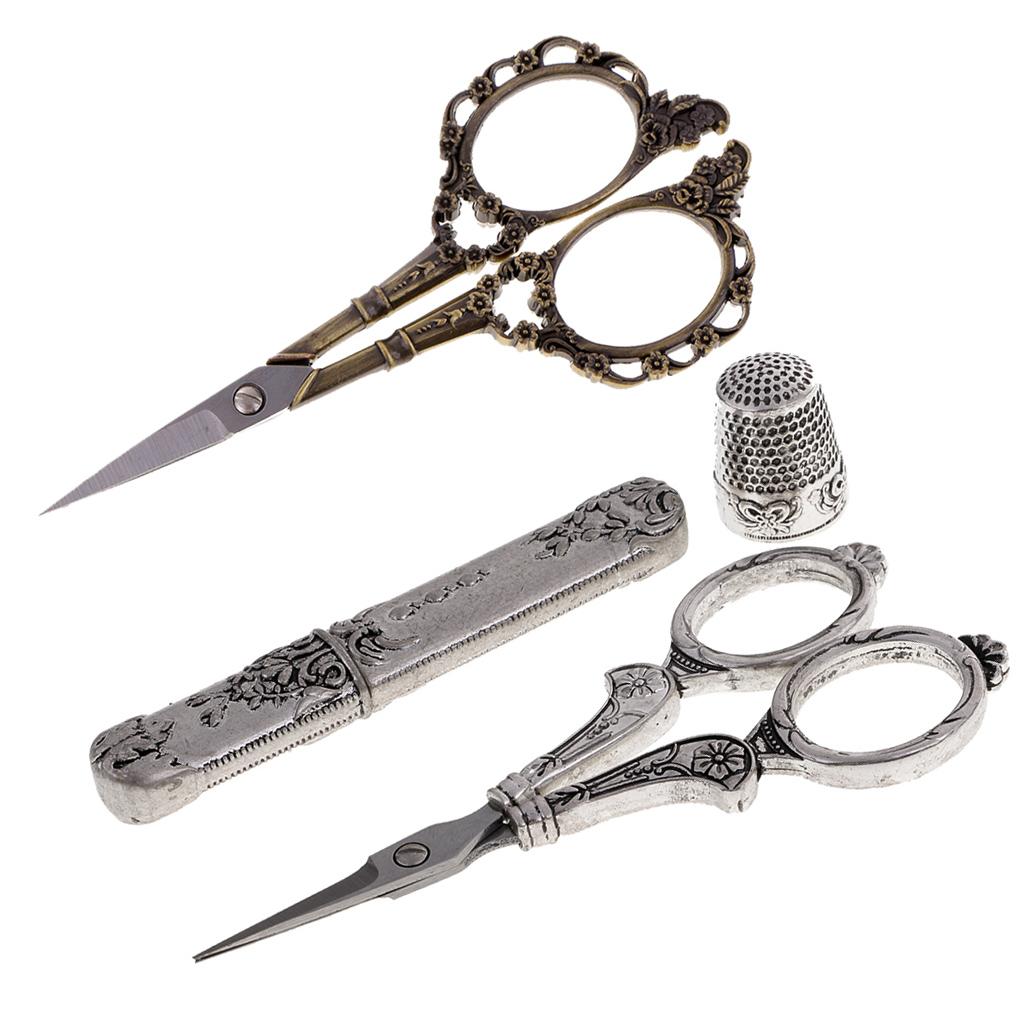 4Pcs European Vintage Sewing Kit Scissors Thimble Needle Case Sewing Tools