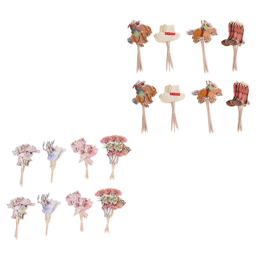 4 Set 96 Pieces Cupcake Toppers Cake Picks Birthday Party Decoration