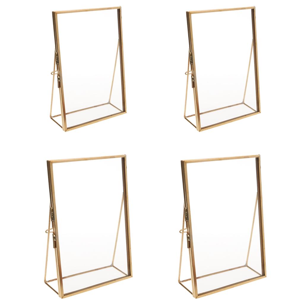 4 Piece Modern Wall Hanging Hexagon Glass Displaying Photo Frame Gold