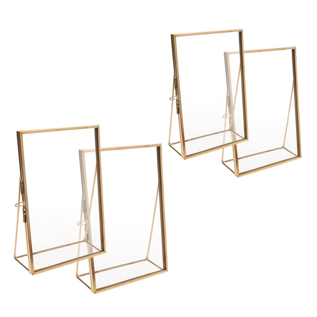 4 Piece Modern Wall Hanging Hexagon Glass Displaying Photo Frame Gold
