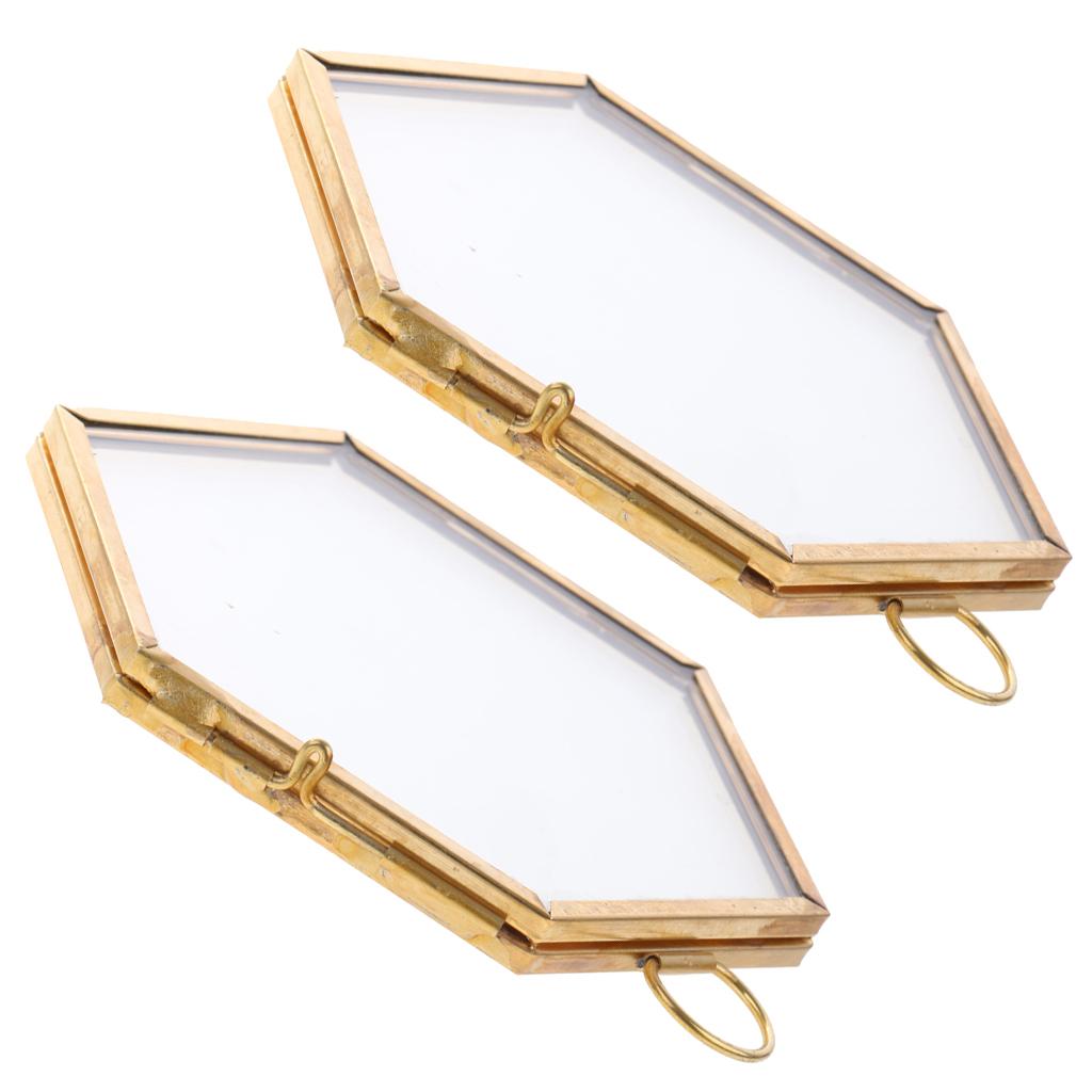 2 Pieces Modern Wall Hanging Hexagon Glass Displaying Photo Frame Copper