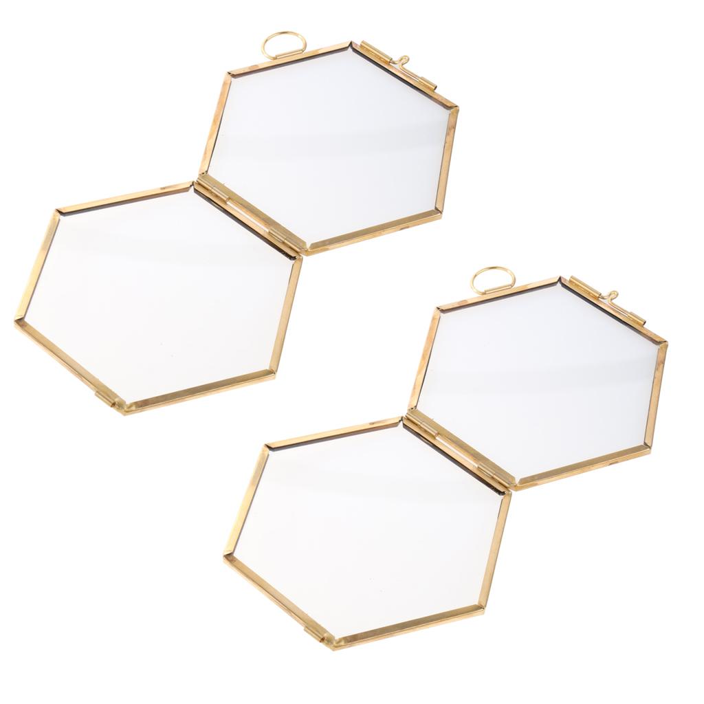 2 Pieces Modern Wall Hanging Hexagon Glass Displaying Photo Frame Copper