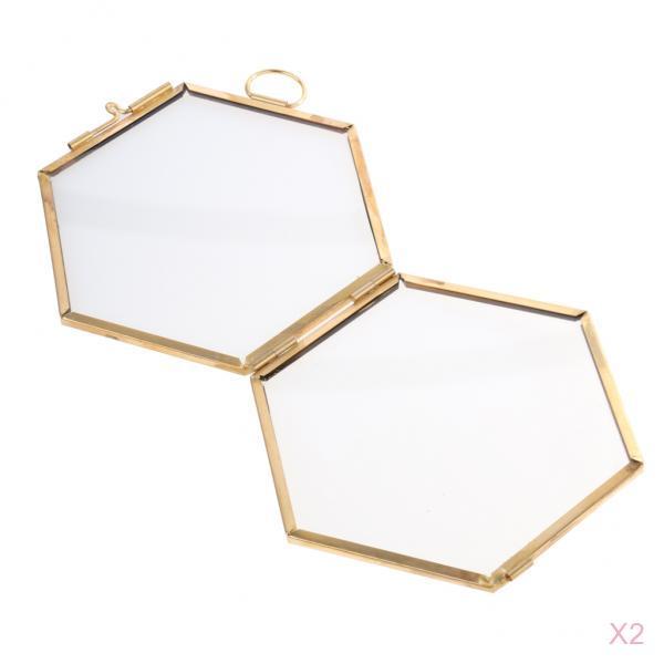 2 Pieces Modern Wall Hanging Hexagon Glass Displaying Photo Frame Copper