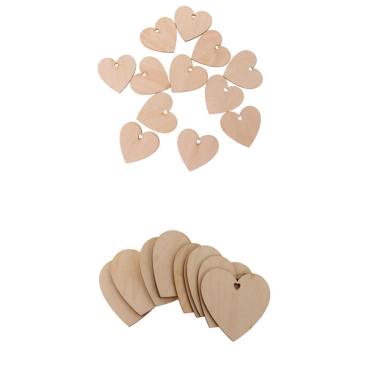 75 Pieces Heart Unfinished Wood Pieces with Hole for Art DIY Craft 60mm 80mm