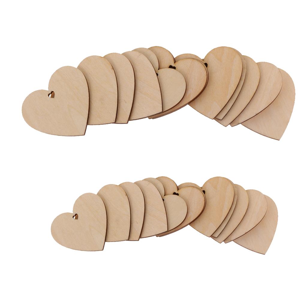 75 Pieces Heart Unfinished Wood Pieces with Hole for Art DIY Craft 60mm 80mm