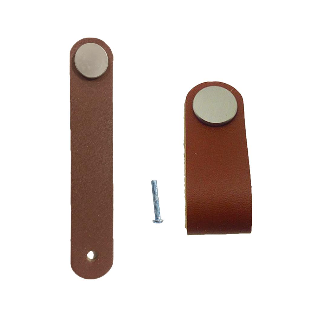 2x Handmade Leather Suitcase Handle Drawer Cabinet Leather Handle Pulls Knob