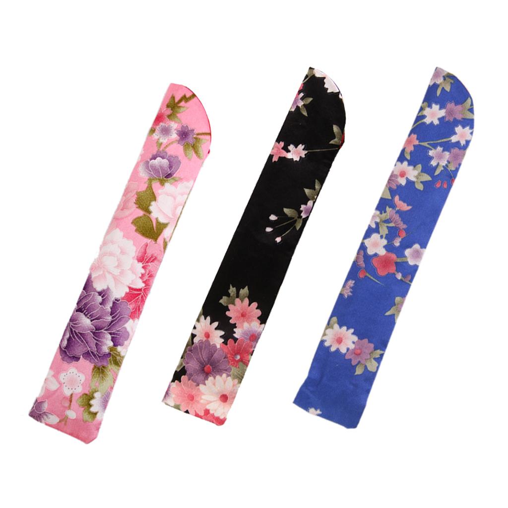 3Pcs Chinese Style Floral Pocket Fan Folding Silk Bag Holder Protector Pouch