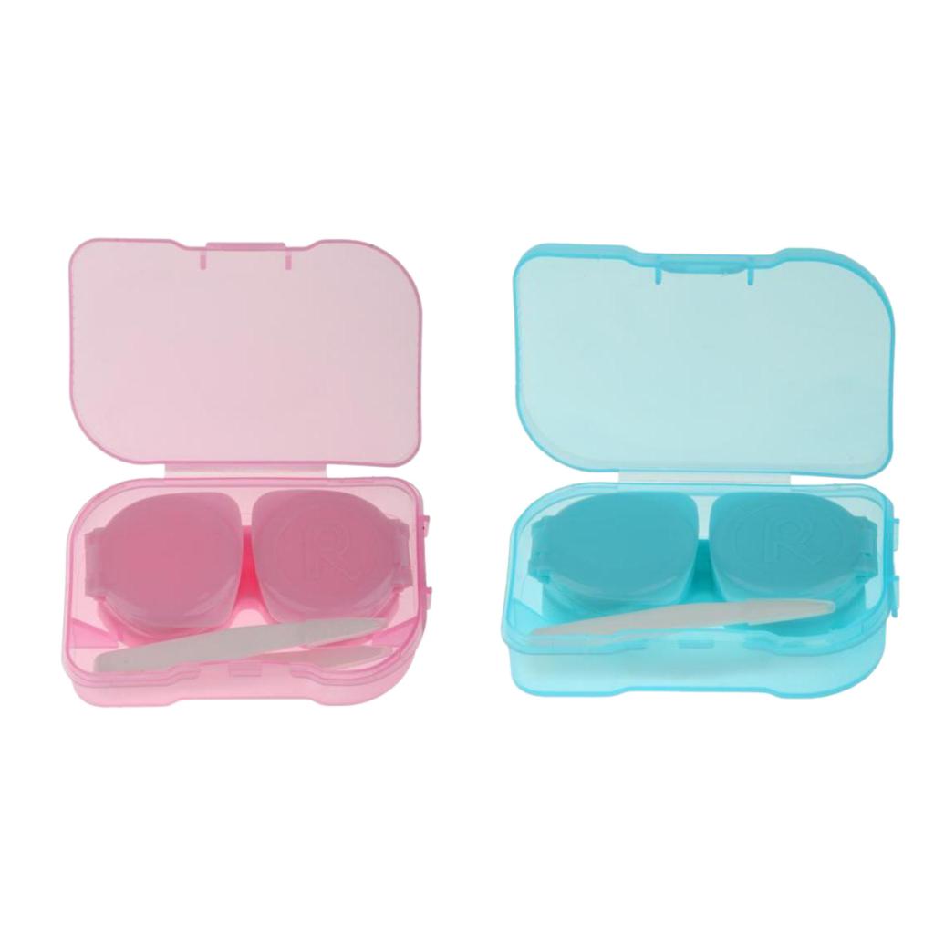 2 Pieces Contact Lens Travel Kit Soaking Case Storage Box Container Holder