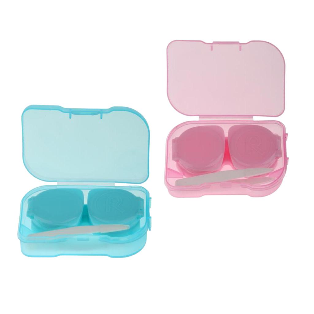 2 Pieces Contact Lens Travel Kit Soaking Case Storage Box Container Holder