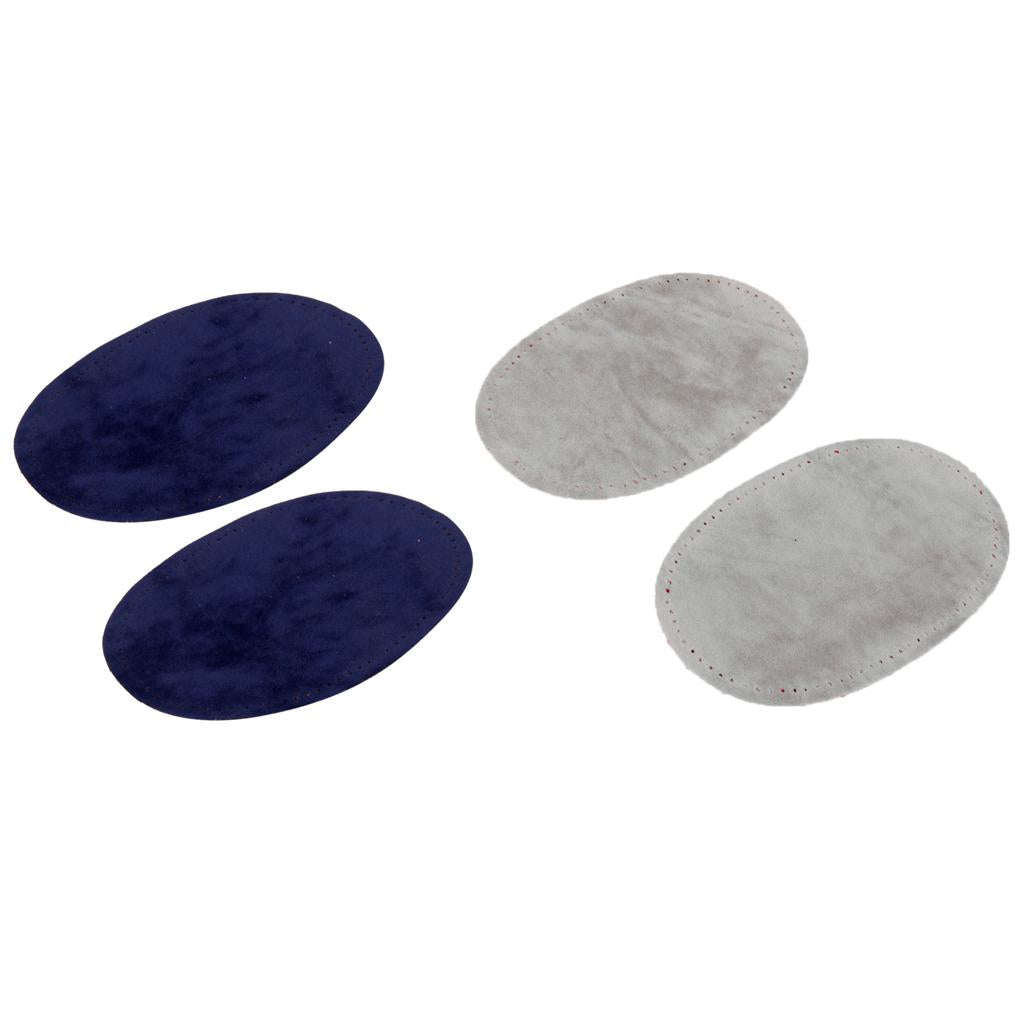 2 Pairs Sew-On Oval Elbow/Knee Patches Repair Sewing Applique Grey/Blue