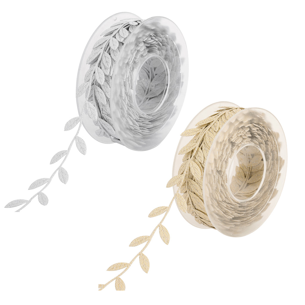 2pcs 15m Leaves Ribbon Trim Wreath for Wedding Wall Crafts Party Decoration