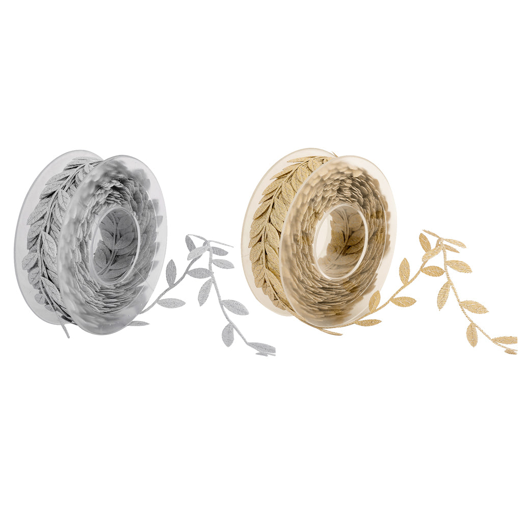 2pcs 15m Leaves Ribbon Trim Wreath for Wedding Wall Crafts Party Decoration