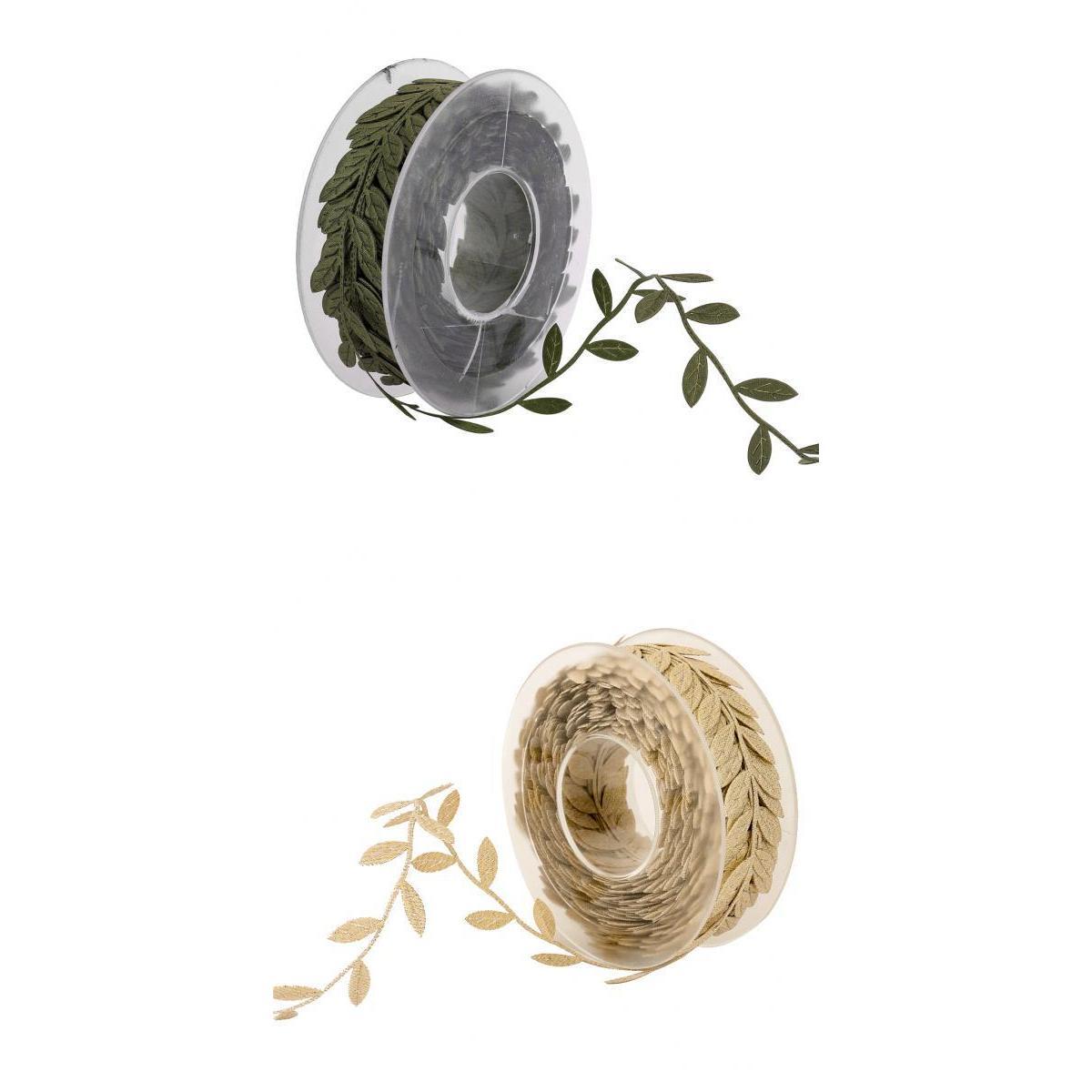 2 Rolls 15 Meters Leaves Ribbon Trim Wreath for Wedding Crafts Party Decor