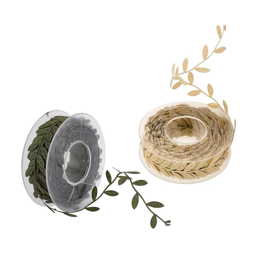 2 Rolls 15 Meters Leaves Ribbon Trim Wreath for Wedding Crafts Party Decor