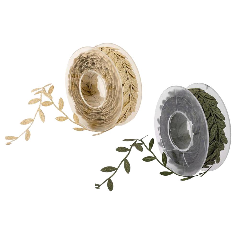 2 Rolls 15 Meters Leaves Ribbon Trim Wreath for Wedding Crafts Party Decor
