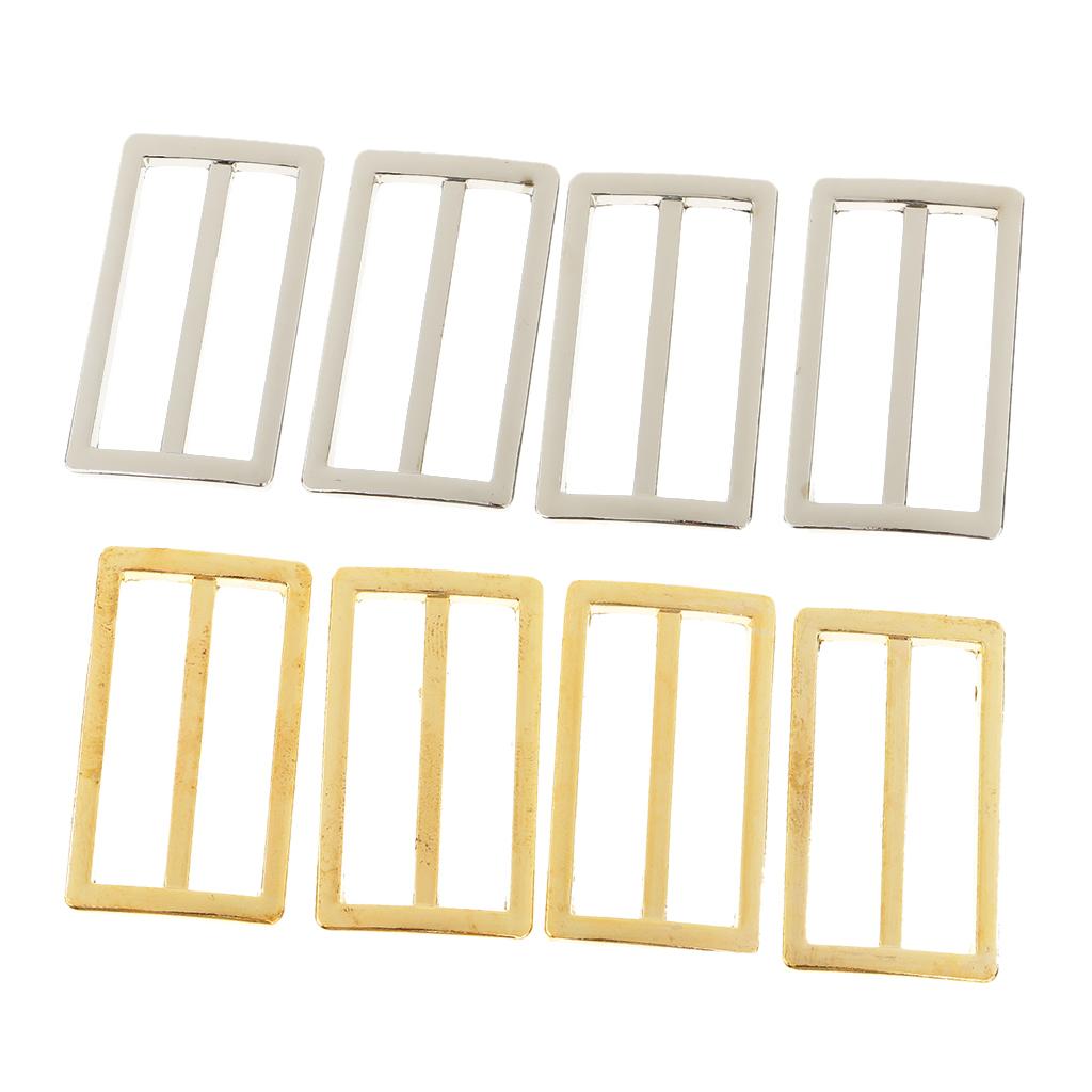 8Pcs Tri-Glide Adjustable Buckles Strap Slide 3 Bar Adjusters Gold Silver