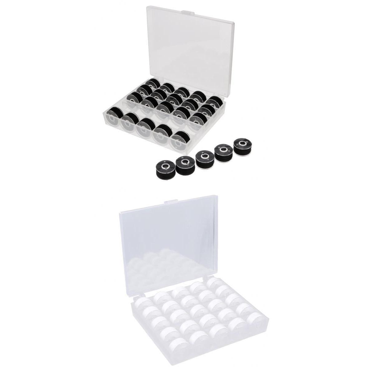 50Pcs Black & White Bobbins and Sewing Thread with Case for Brother Singer