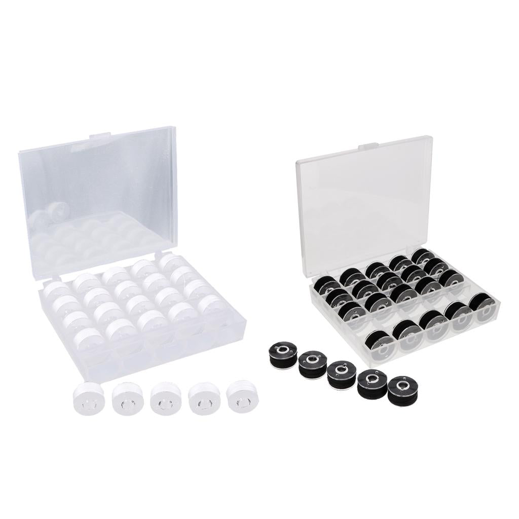50Pcs Black & White Bobbins and Sewing Thread with Case for Brother Singer