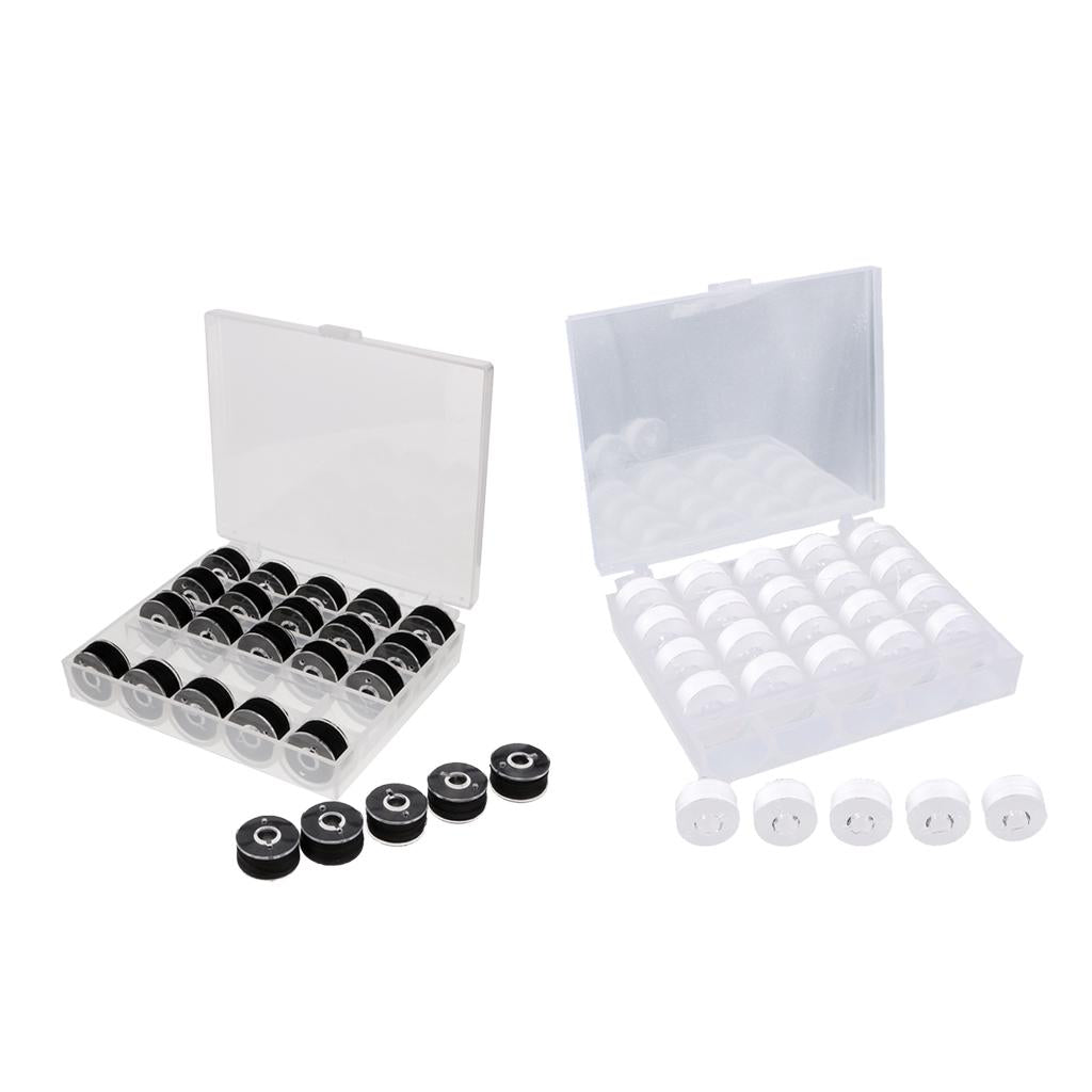 50Pcs Black & White Bobbins and Sewing Thread with Case for Brother Singer
