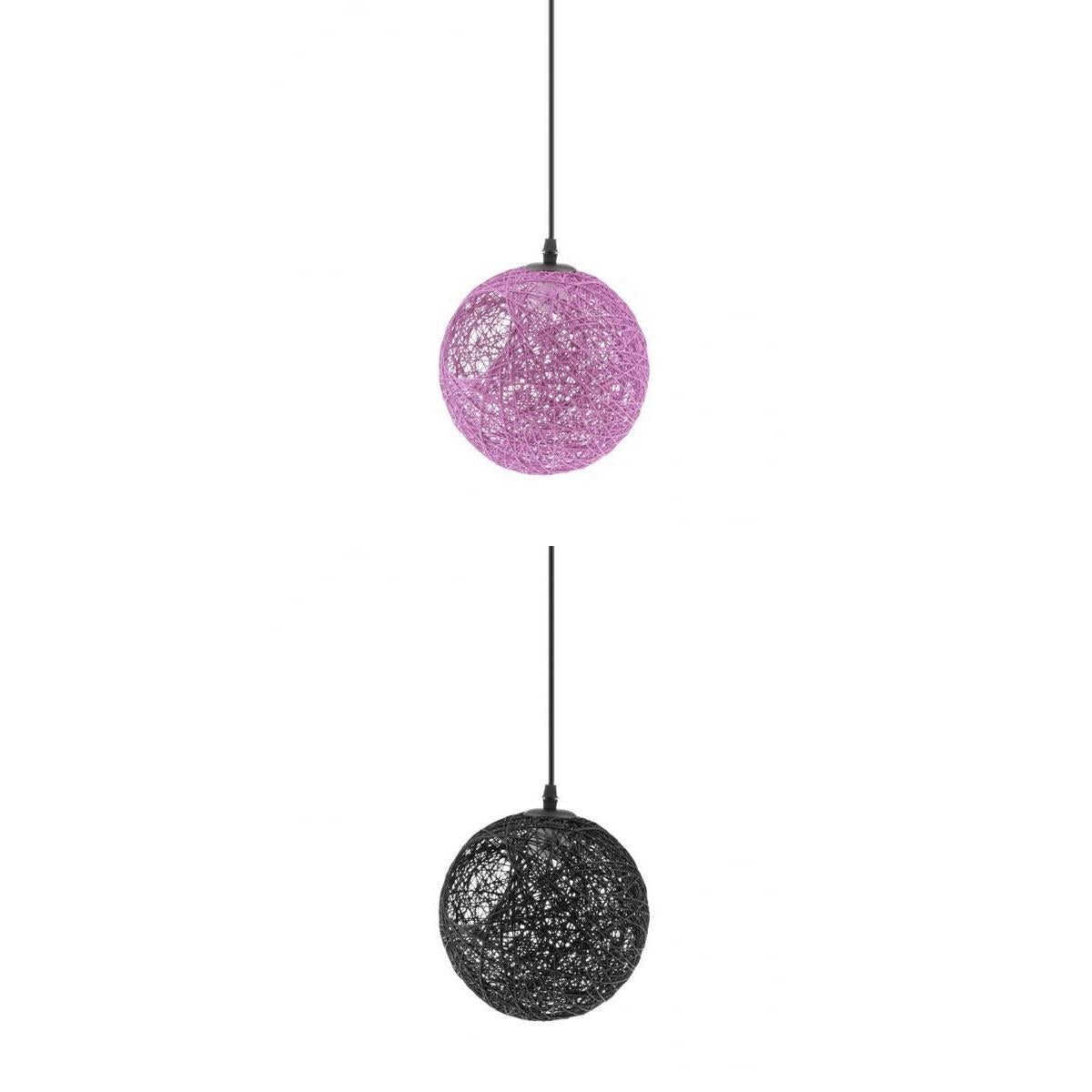 2 Pcs Rural Twine Rattan Wicker Ball Globe Pendant Lamp Shade with Hole