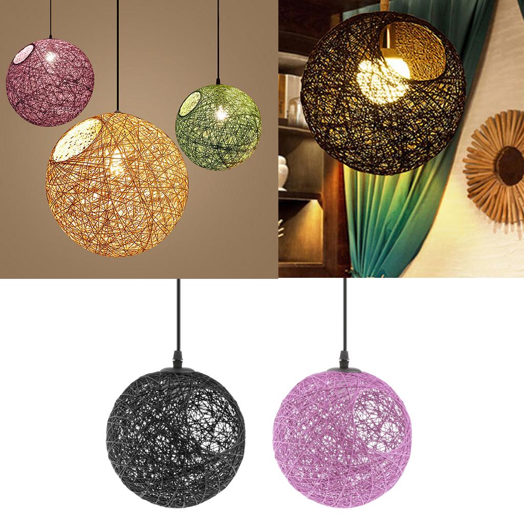 2 Pcs Rural Twine Rattan Wicker Ball Globe Pendant Lamp Shade with Hole