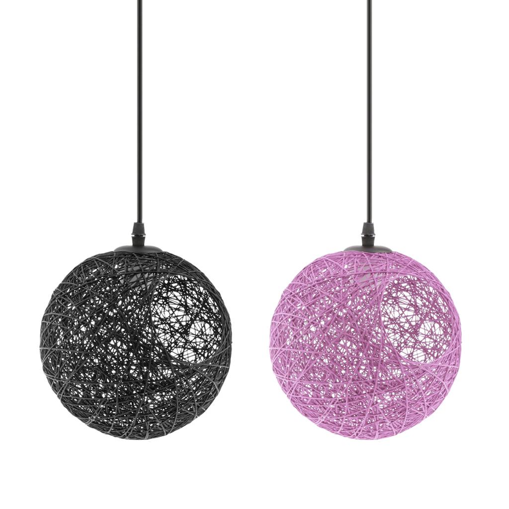 2 Pcs Rural Twine Rattan Wicker Ball Globe Pendant Lamp Shade with Hole