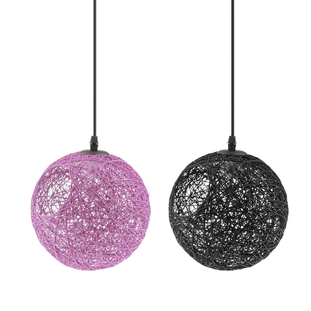 2 Pcs Rural Twine Rattan Wicker Ball Globe Pendant Lamp Shade with Hole