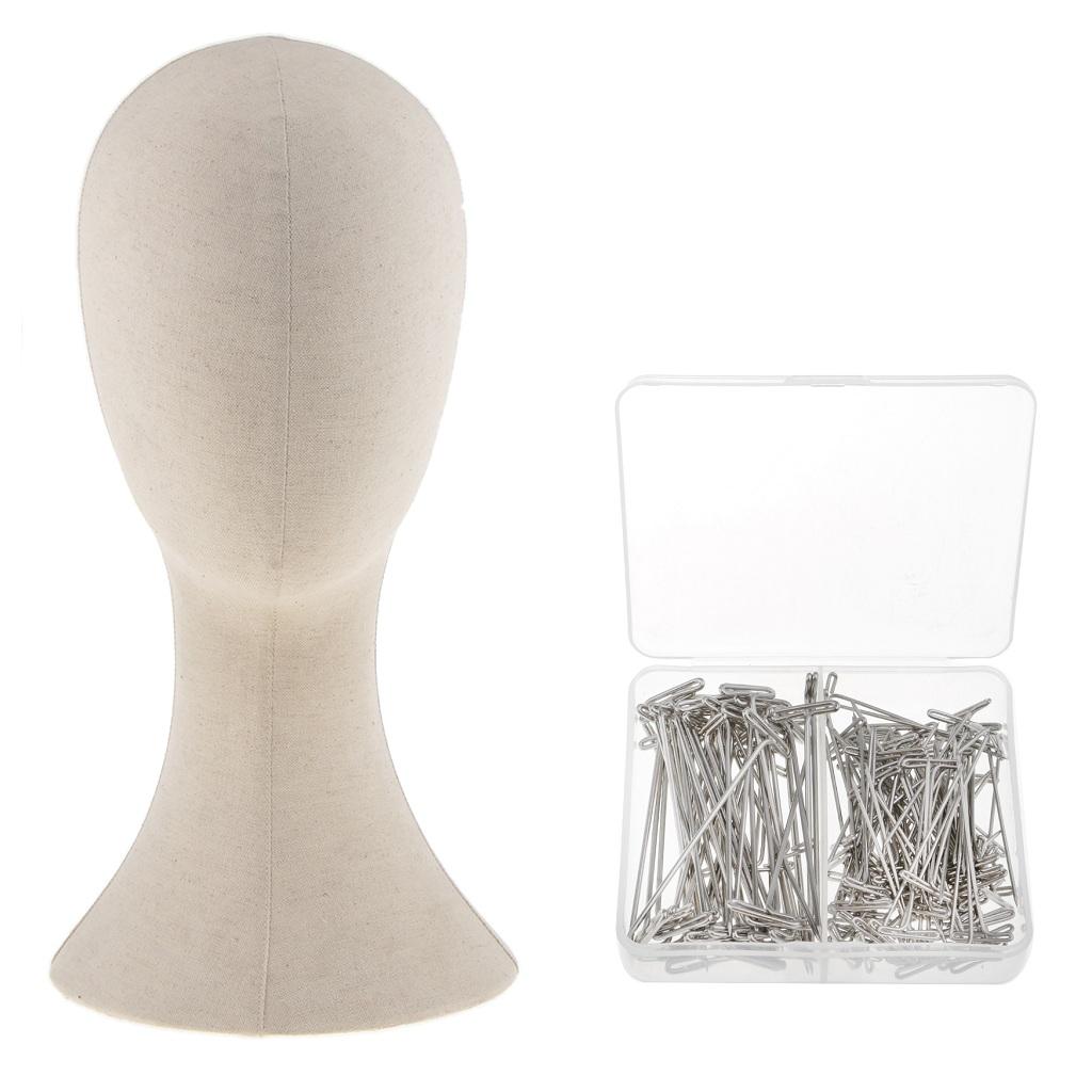 22 Canvas Block Mannequin Head Wig Hat Making Display Holder & 150x T Pins"