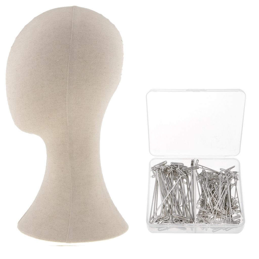 22 Canvas Block Mannequin Head Wig Hat Making Display Holder & 150x T Pins"