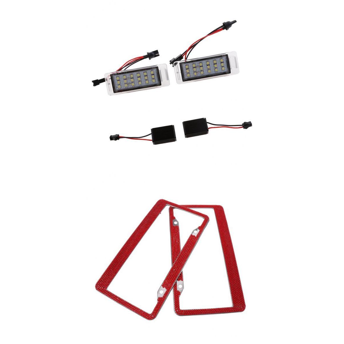 2x LED License Number Plate Light for Chevrolet+2x License Plate Frame Red