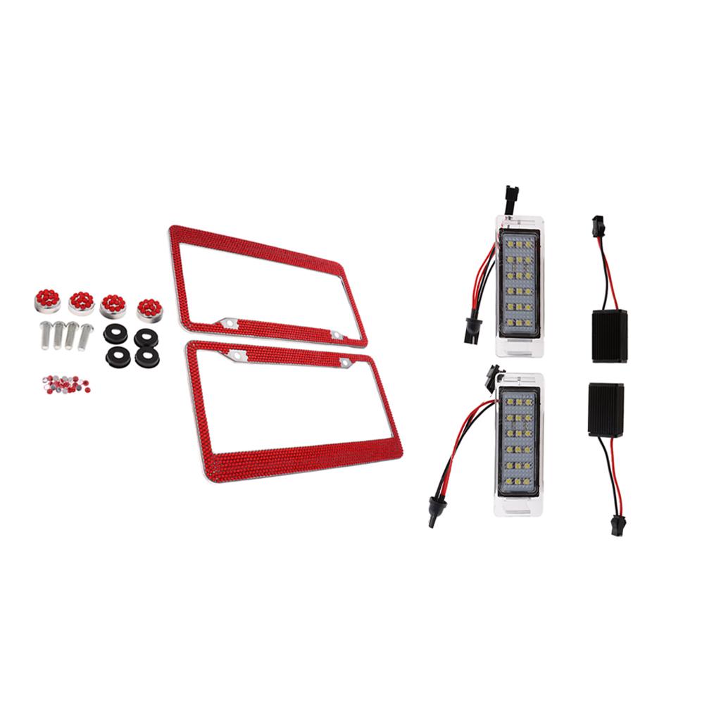 2x LED License Number Plate Light for Chevrolet+2x License Plate Frame Red