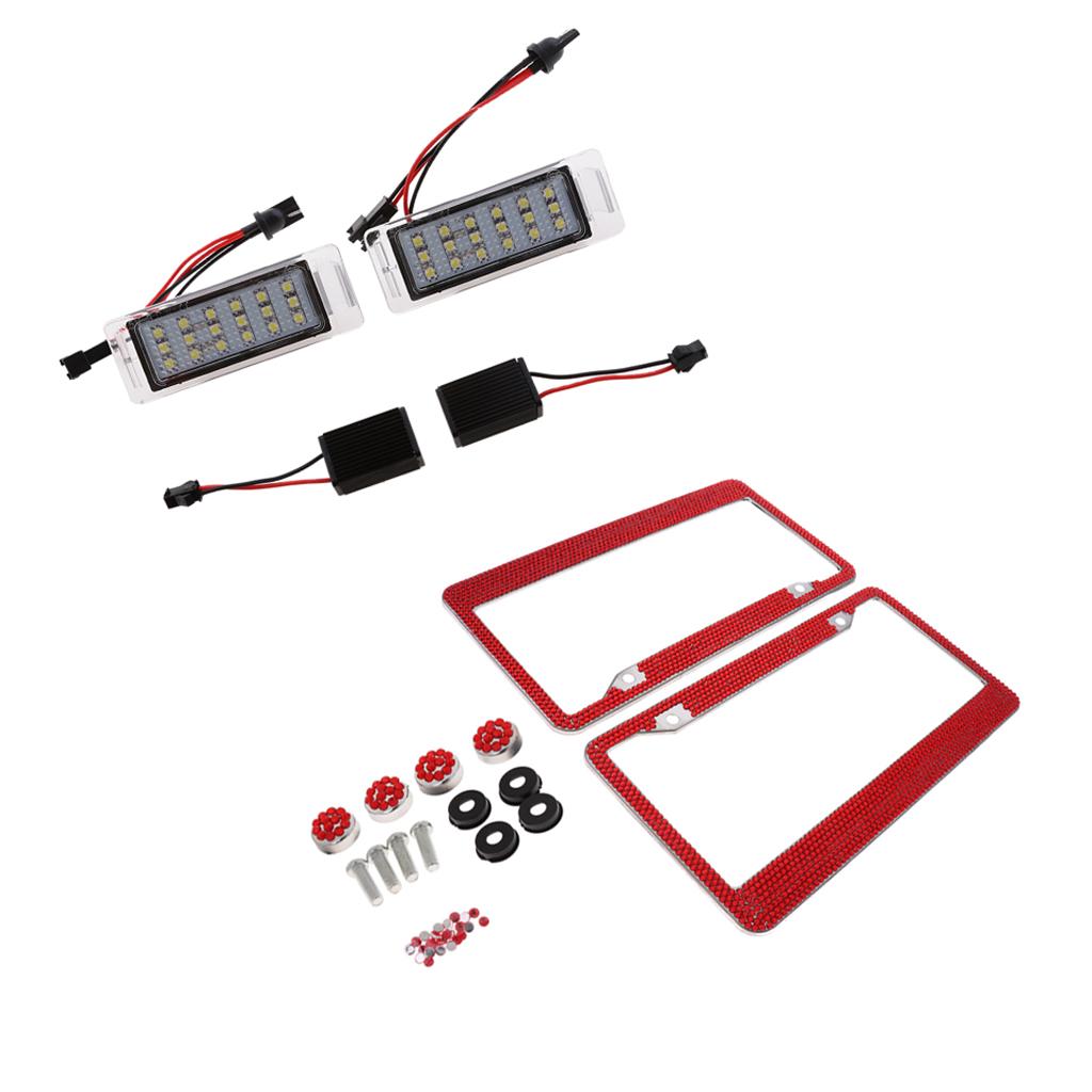2x LED License Number Plate Light for Chevrolet+2x License Plate Frame Red