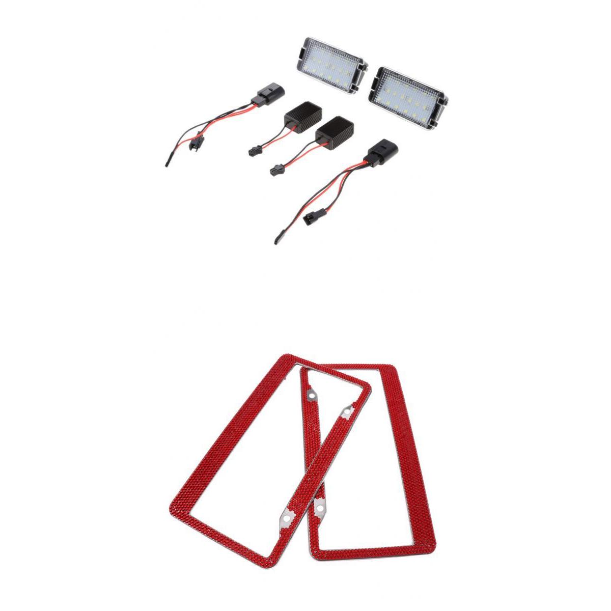 2x LED License Number Plate Light for Ibiza Leon +License Plate Frame Red
