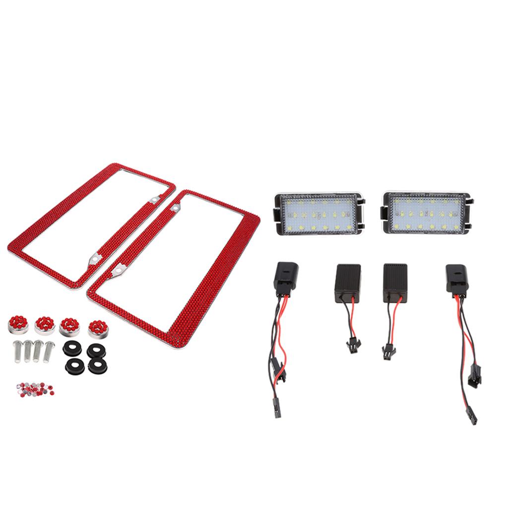2x LED License Number Plate Light for Ibiza Leon +License Plate Frame Red